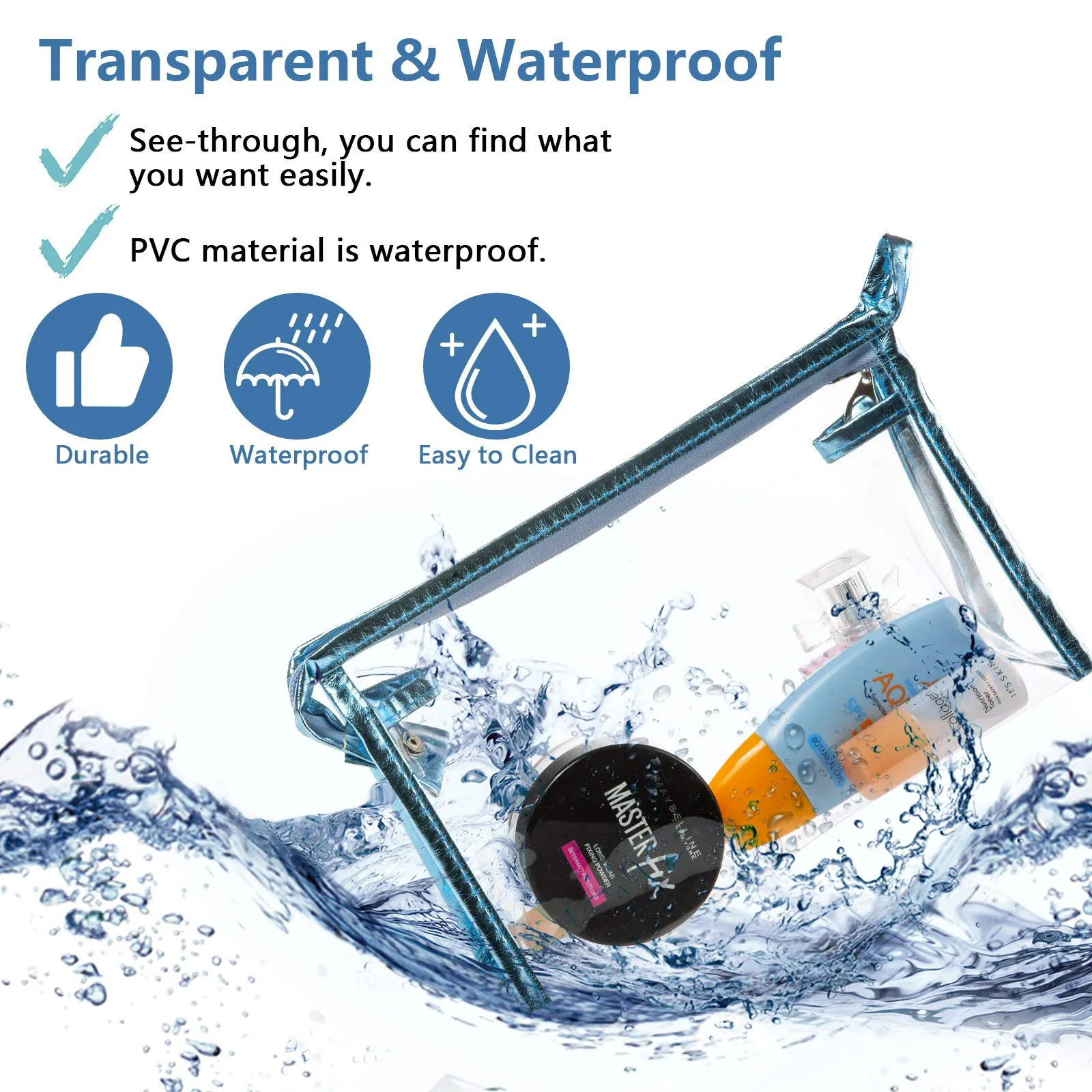 Transparent Waterproof Cosmetic Bag, Piece Transparent Portable Travel Toiletry Bag