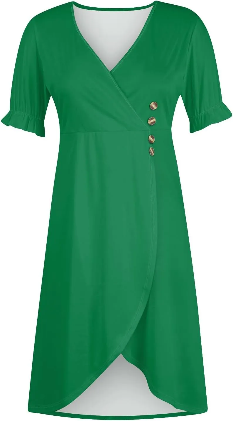 Travel Dresses for Women,Summer Elegant Wrap V Neck Boho Dress Flowy Ruched Hawaiian Maxi Summer Dress