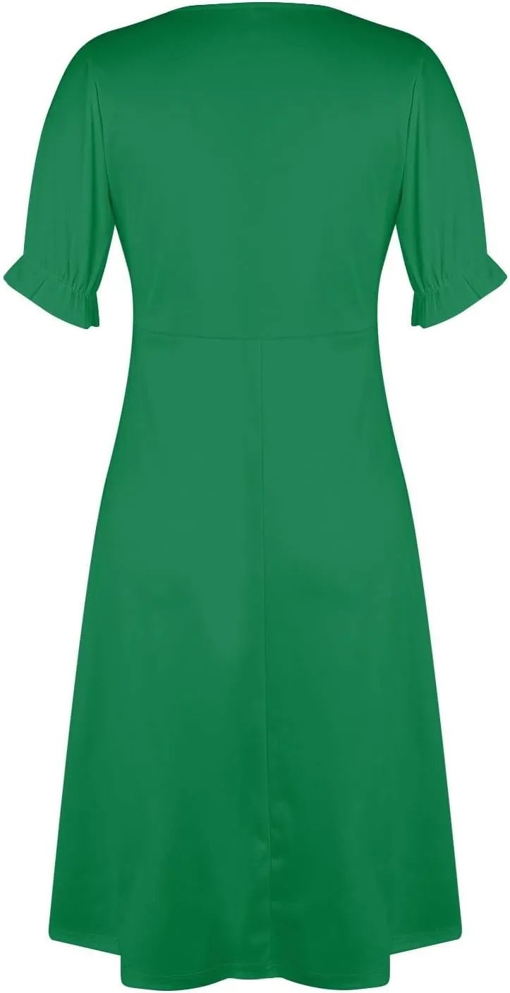 Travel Dresses for Women,Summer Elegant Wrap V Neck Boho Dress Flowy Ruched Hawaiian Maxi Summer Dress