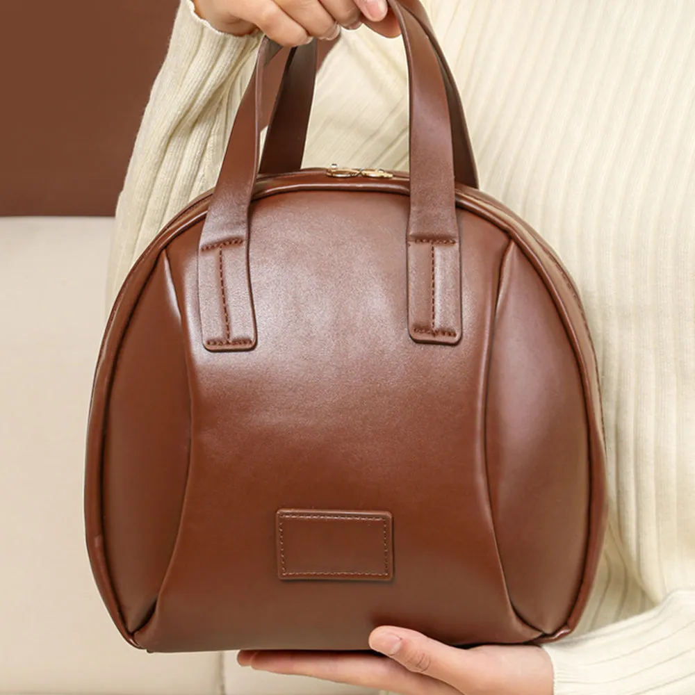 Travel Makeup Bag PU Leather Portable Toiletry Bag Brown