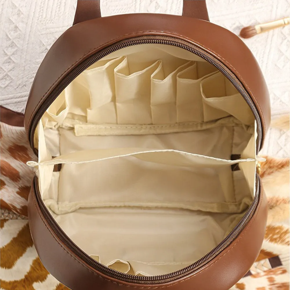 Travel Makeup Bag PU Leather Portable Toiletry Bag Brown