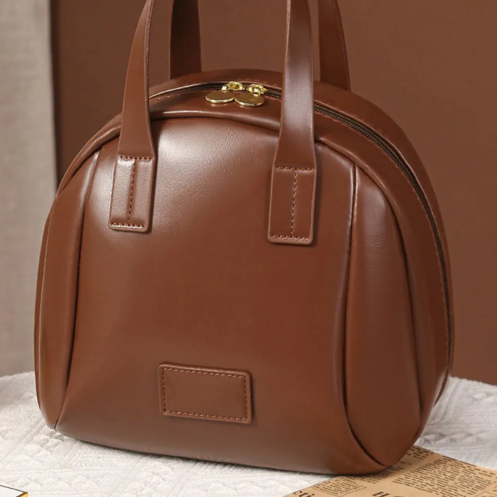 Travel Makeup Bag PU Leather Portable Toiletry Bag Brown