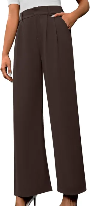 Trousers for Women Workwear Pleated Front Elastic Waist Straight Wide Leg Pants Outdoor Office Dressy Lounge Trousers