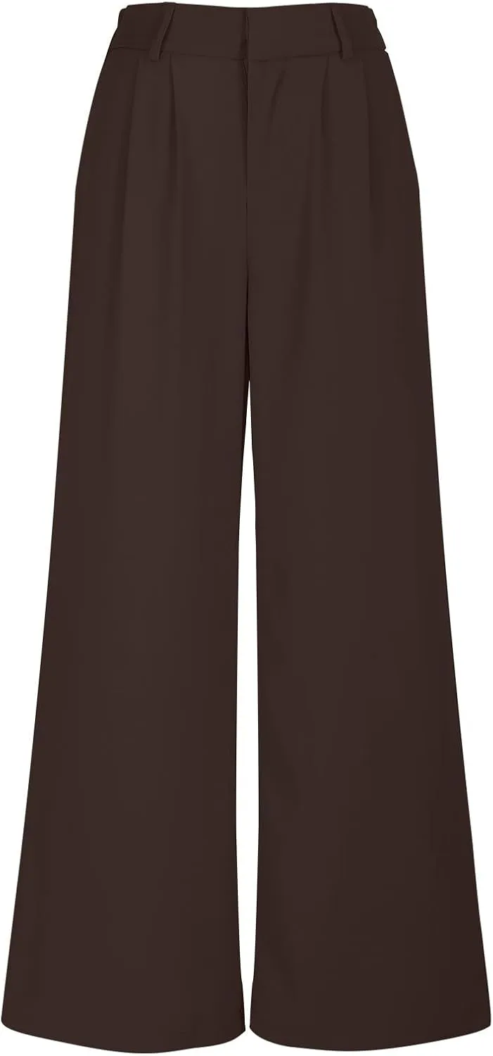 Trousers for Women Workwear Pleated Front Elastic Waist Straight Wide Leg Pants Outdoor Office Dressy Lounge Trousers