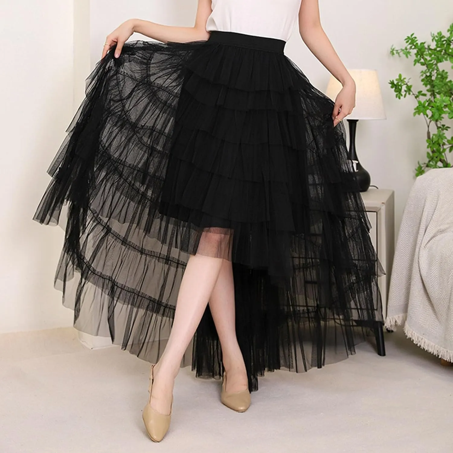 Tulle Skirt for Women High Waist Skirt Elegant Flared A Line Midi Skirt Casual Mesh Pleated Prom Wedding Cocktail Party Skirt