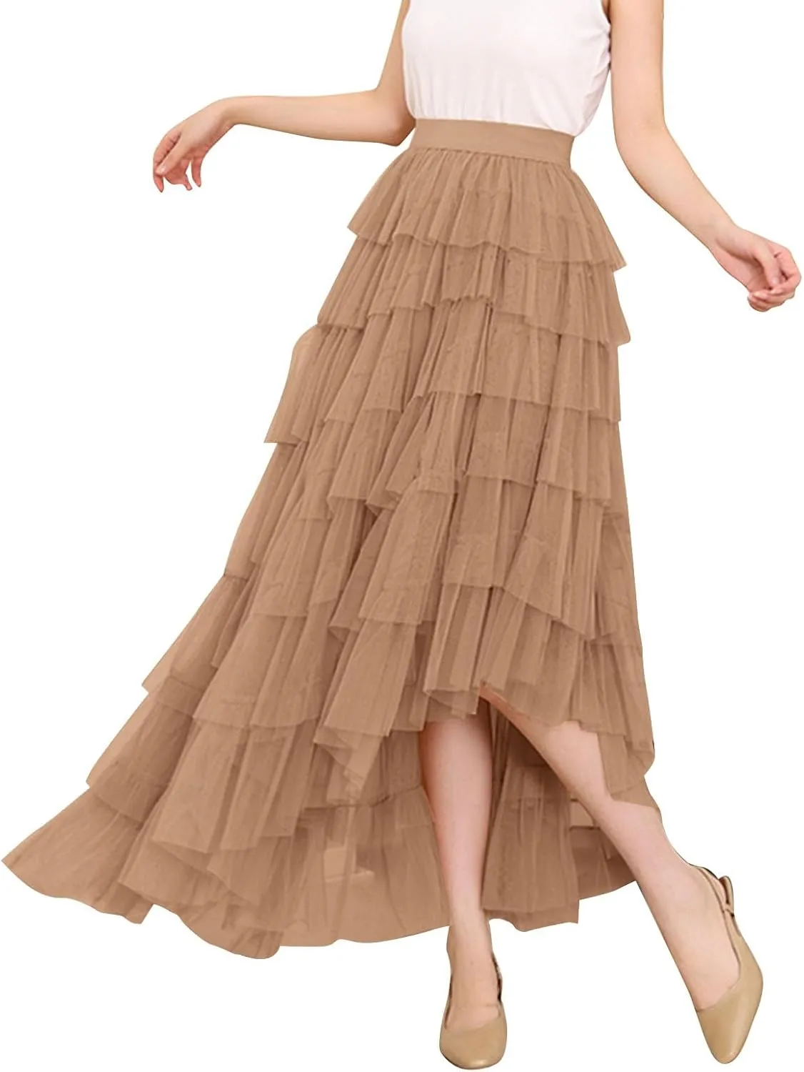Tulle Skirt for Women High Waist Skirt Elegant Flared A Line Midi Skirt Casual Mesh Pleated Prom Wedding Cocktail Party Skirt