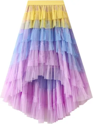 Tulle Skirt for Women High Waist Skirt Elegant Flared A Line Midi Skirt Casual Mesh Pleated Prom Wedding Cocktail Party Skirt