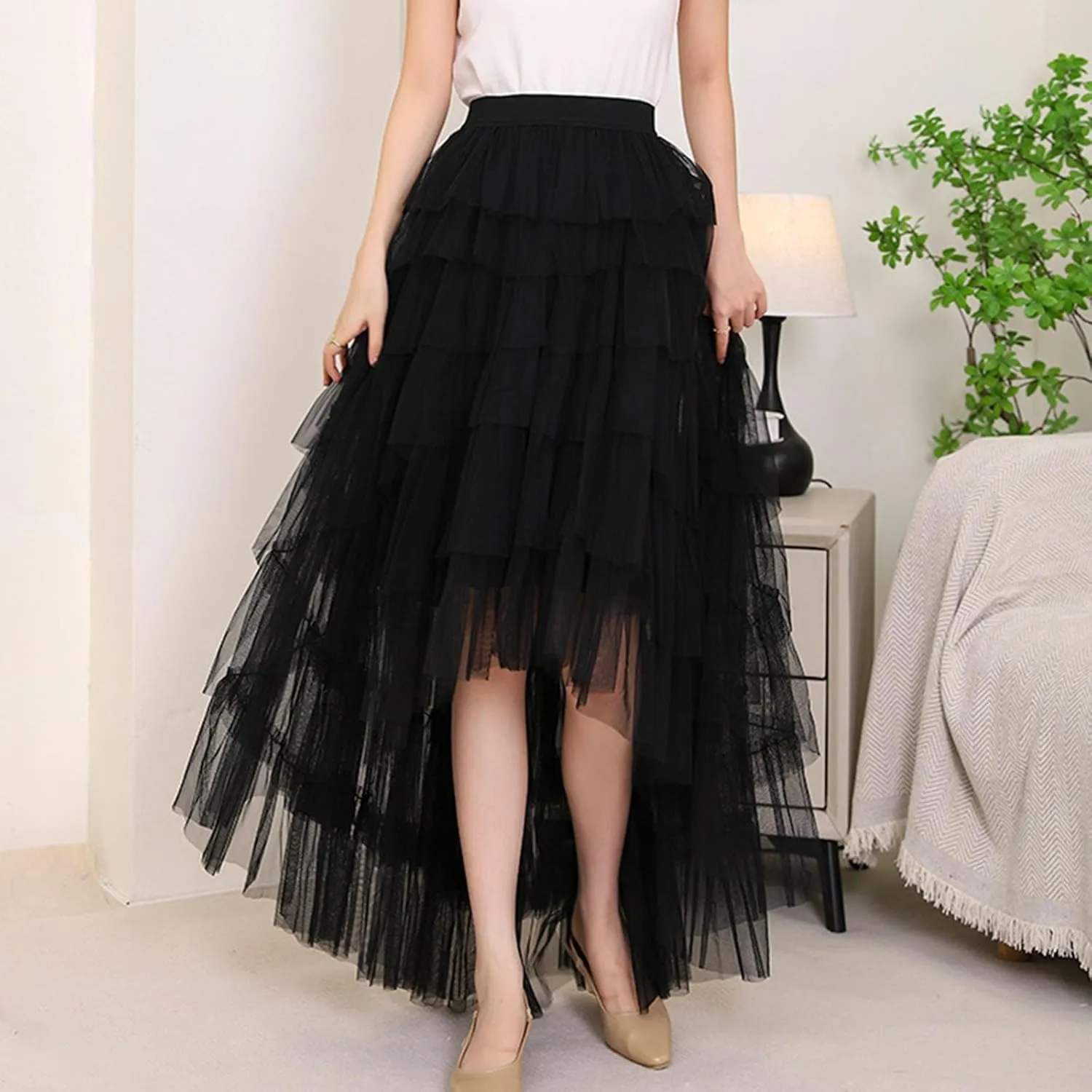 Tulle Skirt for Women High Waist Skirt Elegant Flared A Line Midi Skirt Casual Mesh Pleated Prom Wedding Cocktail Party Skirt