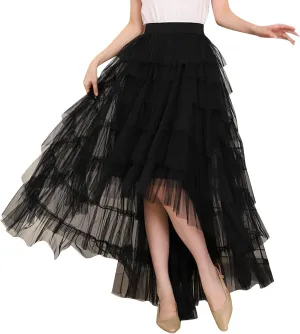 Tulle Skirt for Women High Waist Skirt Elegant Flared A Line Midi Skirt Casual Mesh Pleated Prom Wedding Cocktail Party Skirt