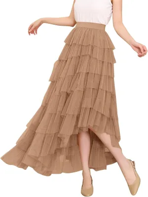 Tulle Skirt for Women High Waist Skirt Elegant Flared A Line Midi Skirt Casual Mesh Pleated Prom Wedding Cocktail Party Skirt