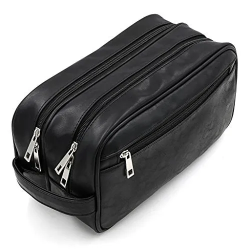 (Two-layers) - Toiletry Bags, Sumnacon Unisex PU Leather Waterproof Travel Cosmetic Bag Organiser Perfect for Shaving Grooming Dopp Kit & Household Business Vacation with Portable Handle