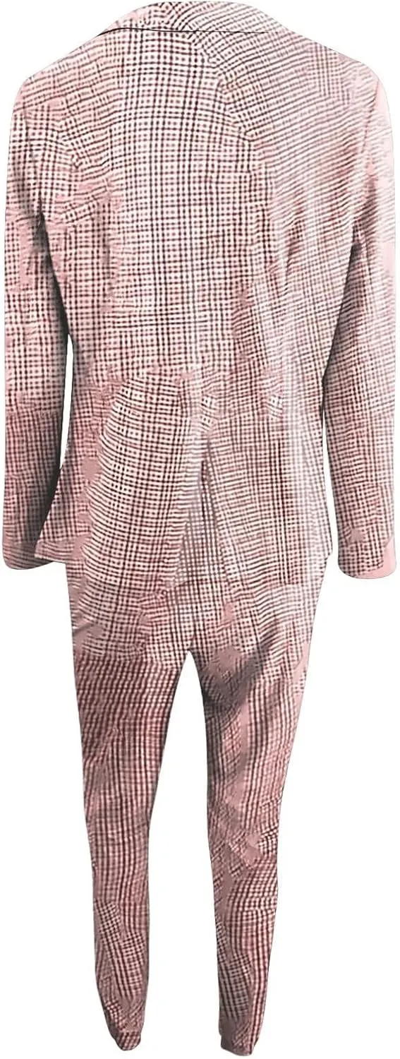 Two Piece Outfits for Women Long Sleeve Business Casual Jacket High Waist Slim Fit Long Pants Fashion Palid Suit Sets