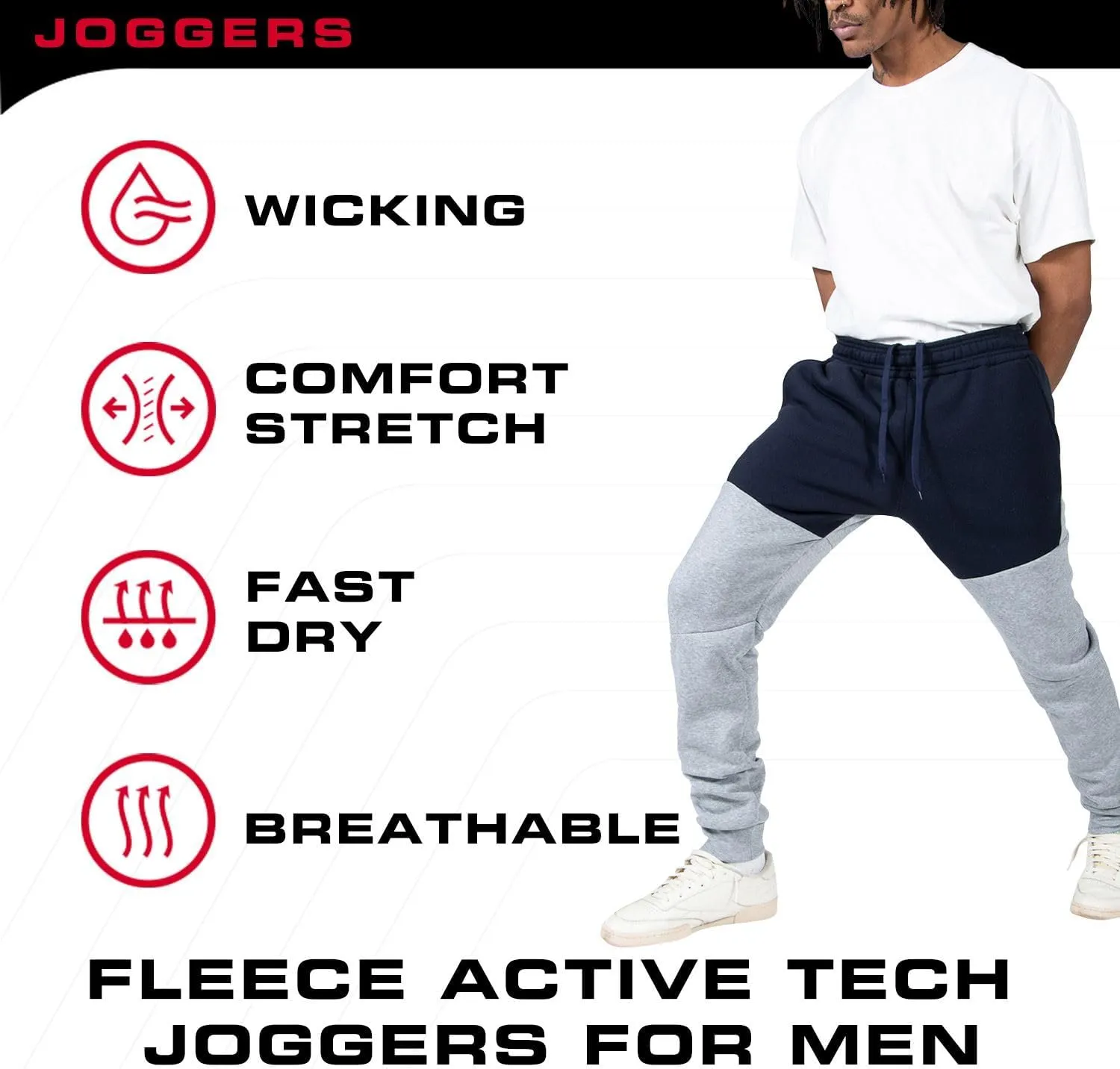 Ultra Performance 3 Pack Fleece Active Tech Joggers for Men, Mens Sweatpants with Zipper Pockets