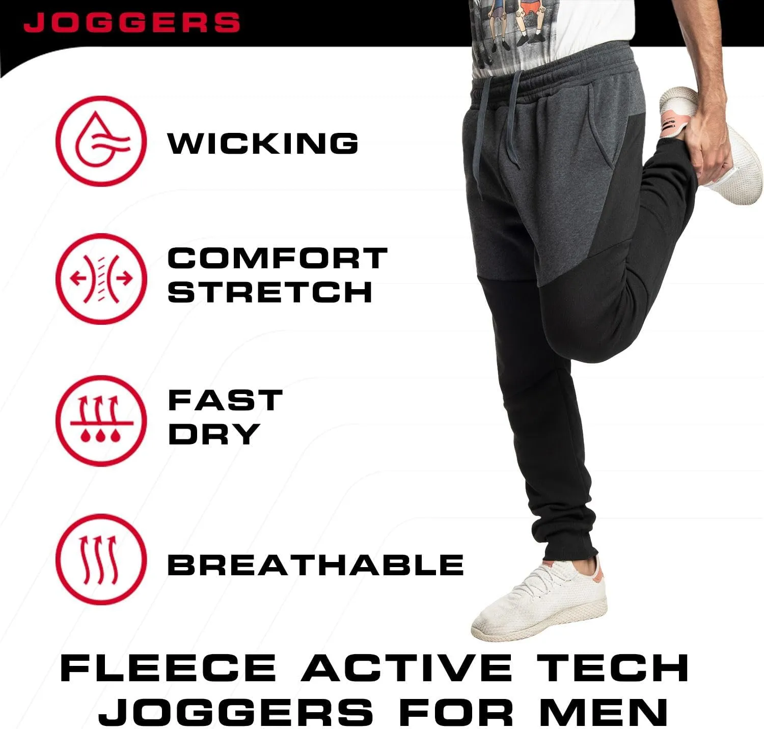 Ultra Performance 3 Pack Fleece Active Tech Joggers for Men, Mens Sweatpants with Zipper Pockets