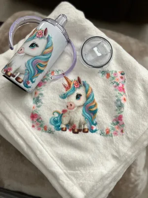Unicorn Throw and Sippy Cup Gift Set
