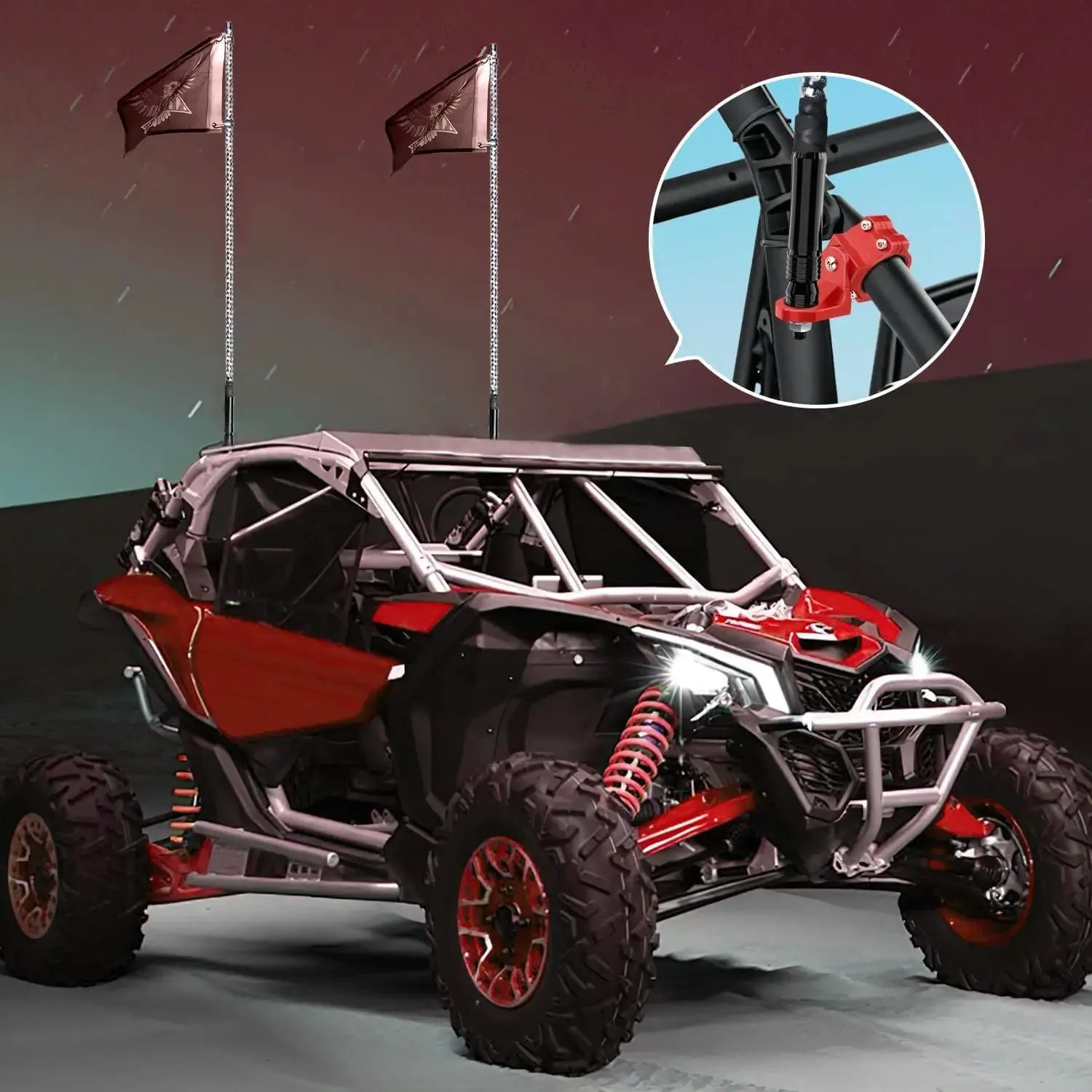 UTV Flag Antenna Mount Bracket 1.5in-1.75in | 1.75in-2in Round Roll Cage Red