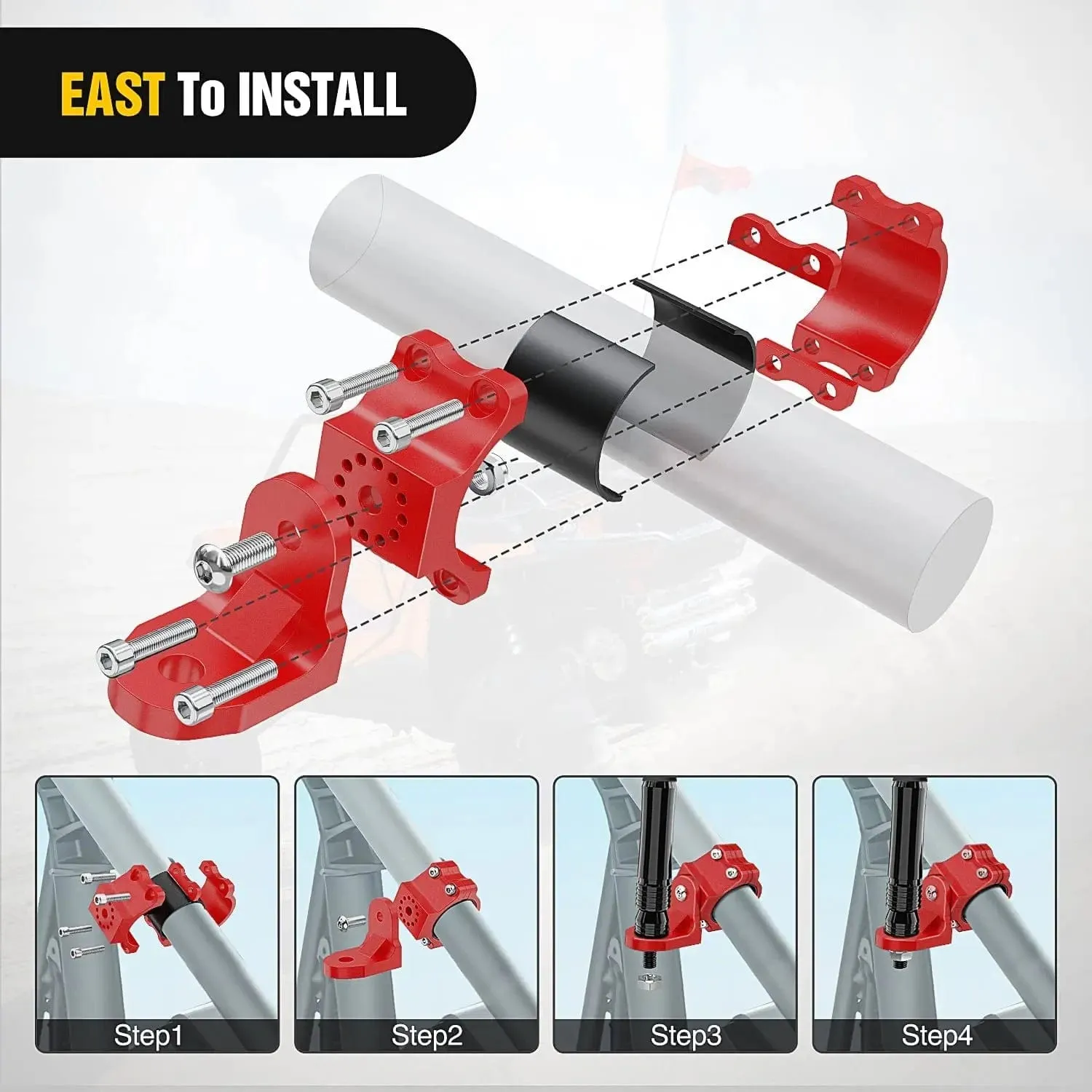 UTV Flag Antenna Mount Bracket 1.5in-1.75in | 1.75in-2in Round Roll Cage Red