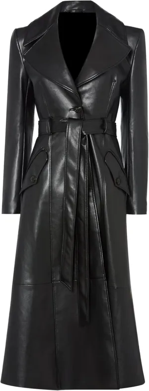 VearFit Elegance Redefined Womens Real Leather Designer Long Trench Coat - Winter Wear