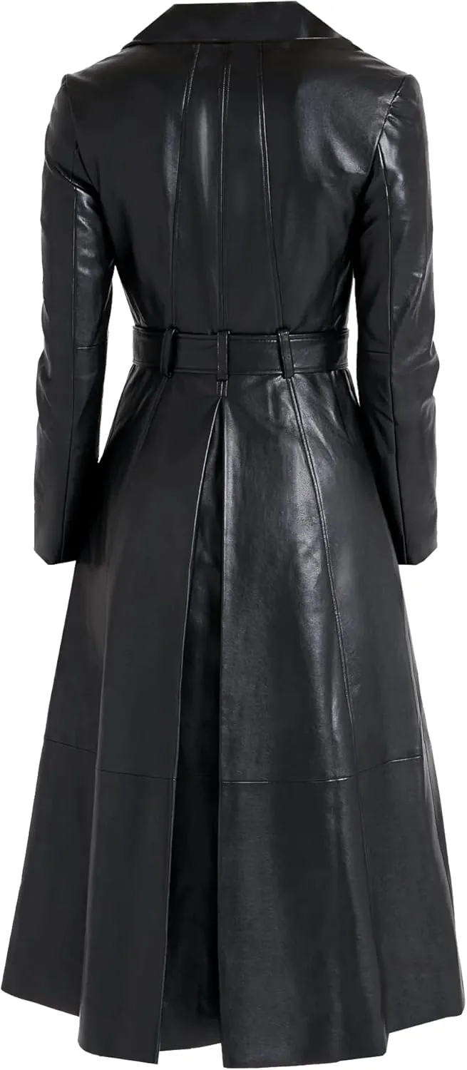VearFit Elegance Redefined Womens Real Leather Designer Long Trench Coat - Winter Wear