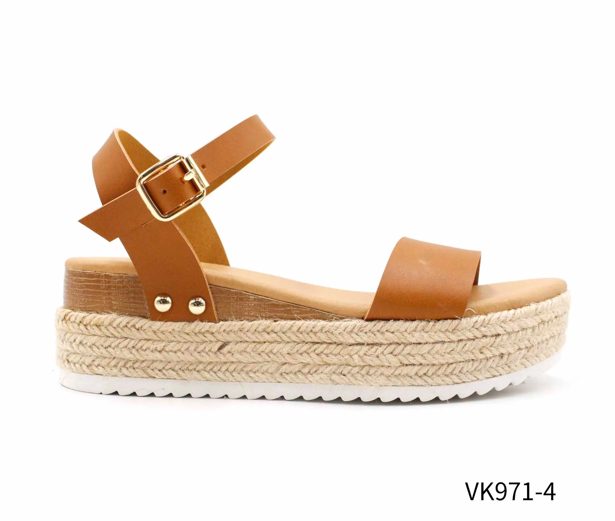Veronica Cognac Flat Wedge Sandals