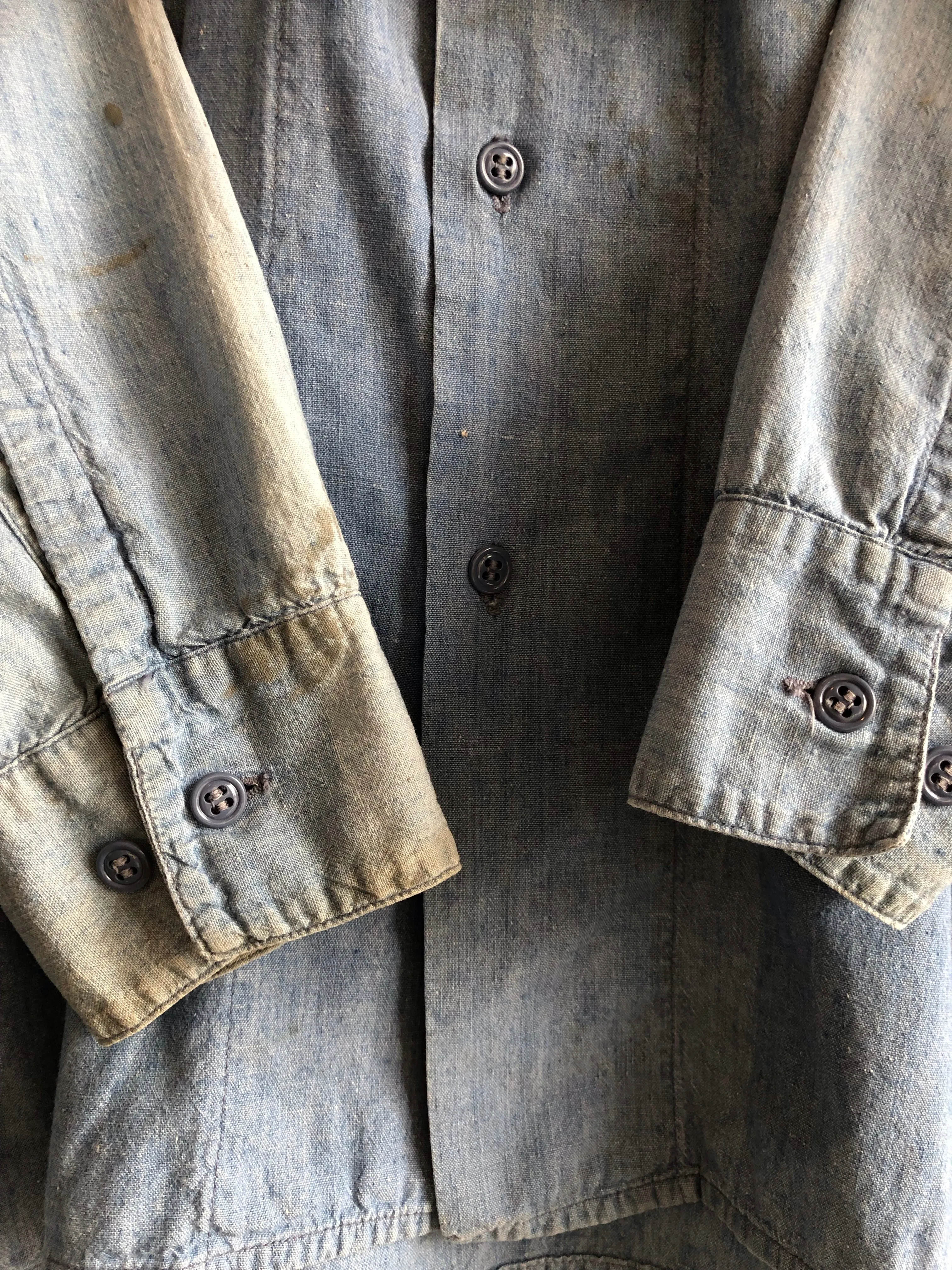 Vintage 1940s WWII Era Selvedge Chambray Button Up Shirt