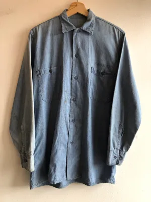 Vintage 1940s WWII Era Selvedge Chambray Button Up Shirt