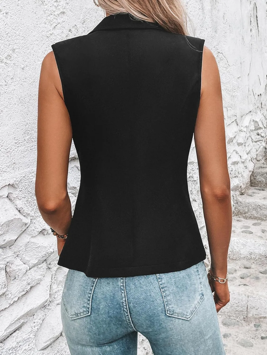 WDIRARA Women's Contrast Sequin Single Button Sleeveless Party Blazer Office Wear Vest Jacket