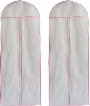 Wedding Dress Bag, 2Pcs Non-woven Bridal Dress Cover Bag with Zips, Breathable Garment Bags Covers with Zips for Dance Costumes Suits