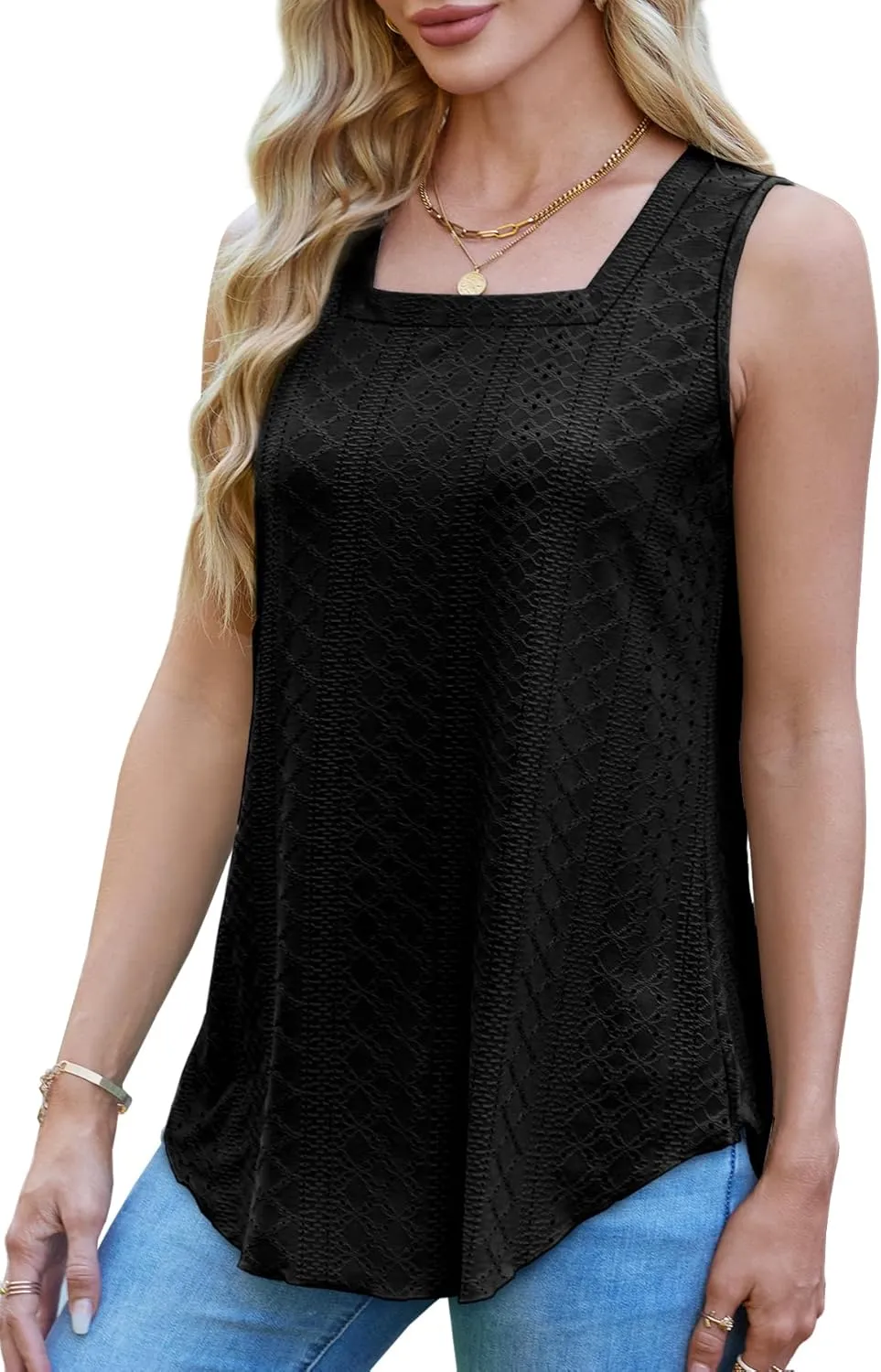 WEESO Womens Tank Tops Square Neck Sleeveless Beach Vacation Clothes Loose Fit Casual Summer Tops