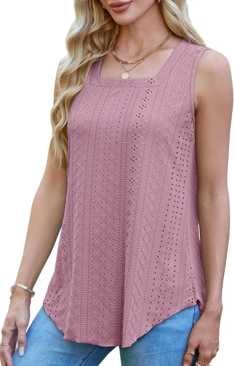 WEESO Womens Tank Tops Square Neck Sleeveless Beach Vacation Clothes Loose Fit Casual Summer Tops