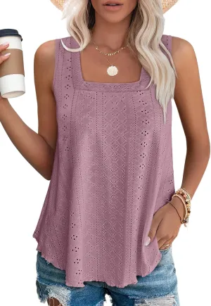 WEESO Womens Tank Tops Square Neck Sleeveless Beach Vacation Clothes Loose Fit Casual Summer Tops