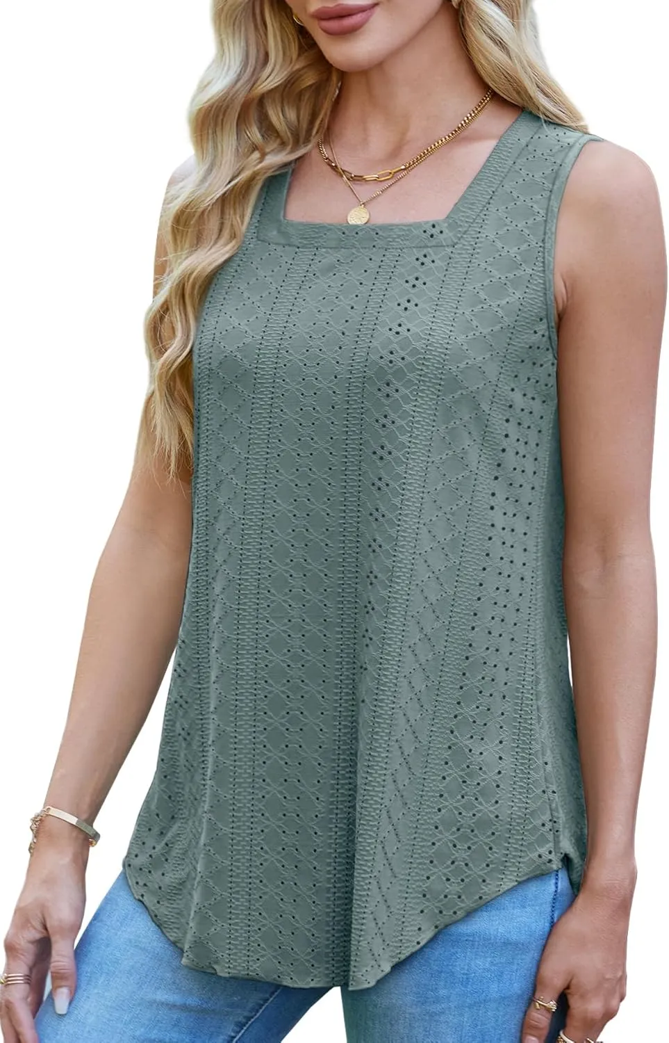 WEESO Womens Tank Tops Square Neck Sleeveless Beach Vacation Clothes Loose Fit Casual Summer Tops