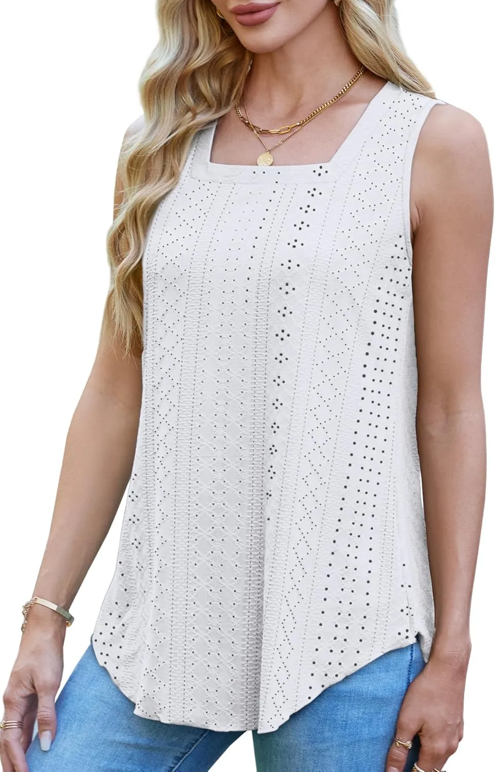 WEESO Womens Tank Tops Square Neck Sleeveless Beach Vacation Clothes Loose Fit Casual Summer Tops