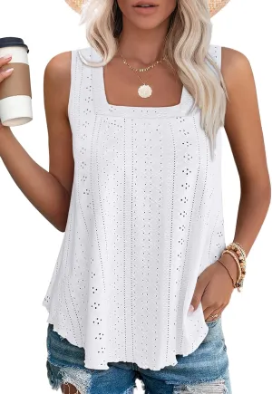 WEESO Womens Tank Tops Square Neck Sleeveless Beach Vacation Clothes Loose Fit Casual Summer Tops