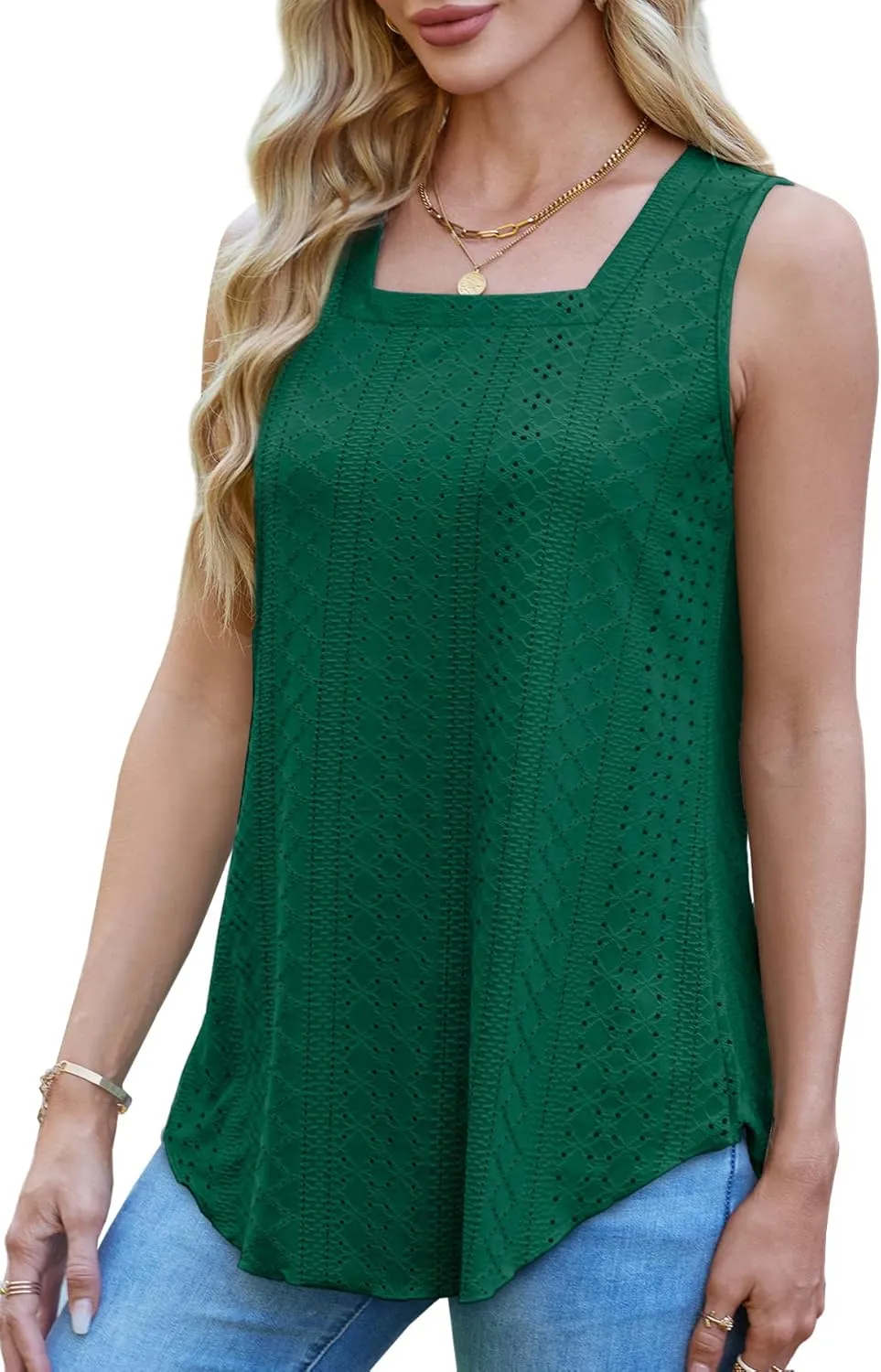 WEESO Womens Tank Tops Square Neck Sleeveless Beach Vacation Clothes Loose Fit Casual Summer Tops