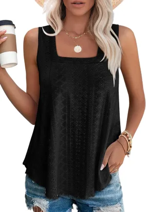 WEESO Womens Tank Tops Square Neck Sleeveless Beach Vacation Clothes Loose Fit Casual Summer Tops