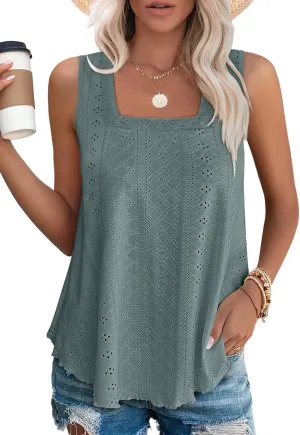 WEESO Womens Tank Tops Square Neck Sleeveless Beach Vacation Clothes Loose Fit Casual Summer Tops