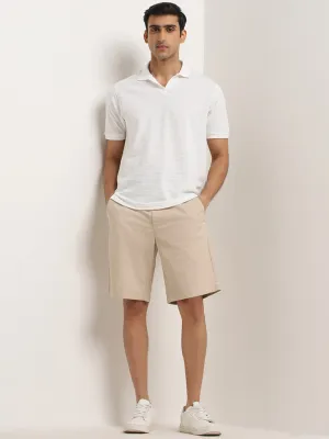 WES Casuals Beige Relaxed-Fit Mid-Rise Cotton Shorts