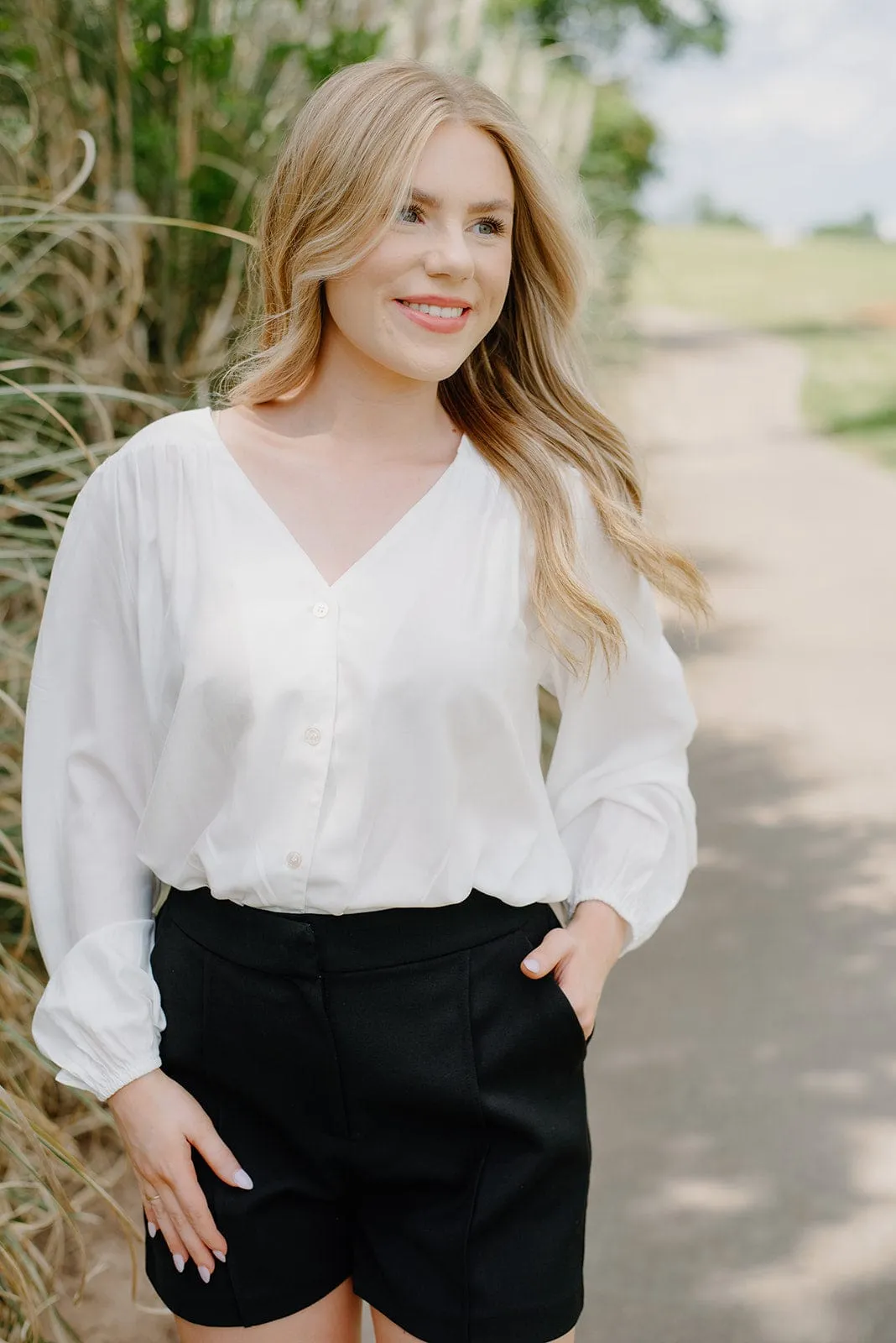 White Button Down Flowy Blouse