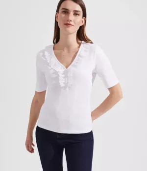 White Demi Broderie Frill Neck Top 8 10