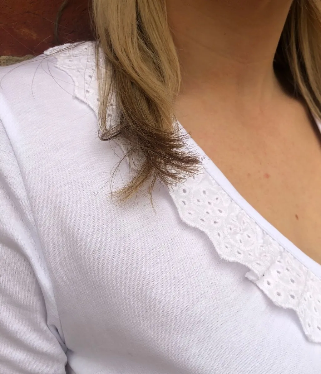 White Demi Broderie Frill Neck Top 8 10