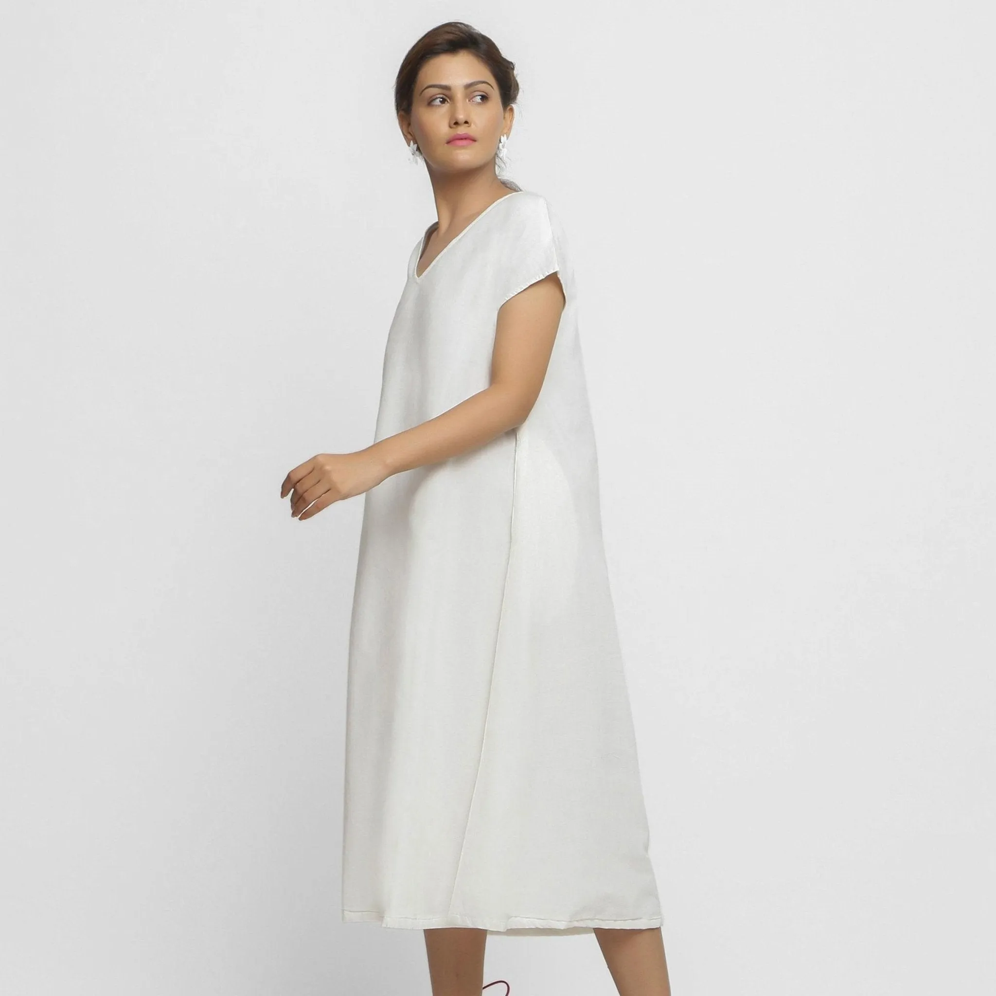 White Organic 100% Cotton Lace Midi Flared Dress
