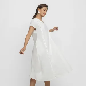 White Organic 100% Cotton Lace Midi Flared Dress