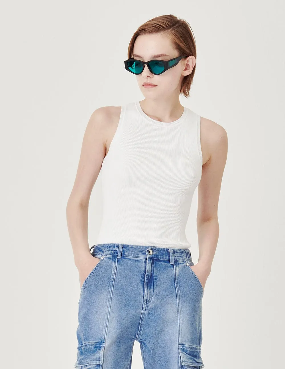 White Racer Knit Camisole
