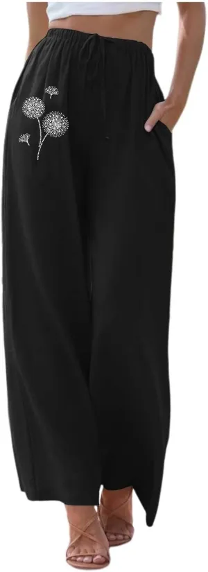 Wide Leg Pants for Women Winter Button Sports Pants with Pockets Barrel Pants Elastic Waist