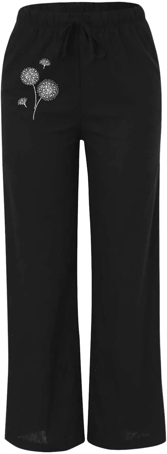 Wide Leg Pants for Women Winter Button Sports Pants with Pockets Barrel Pants Elastic Waist