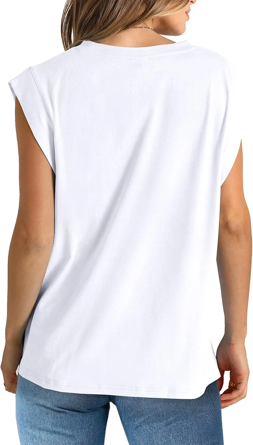 WIHOLL Womens Cap Sleeve Tops Summer V Neck Tank Basic Tee Shirts 2025 Fashion Casual Loose Fit