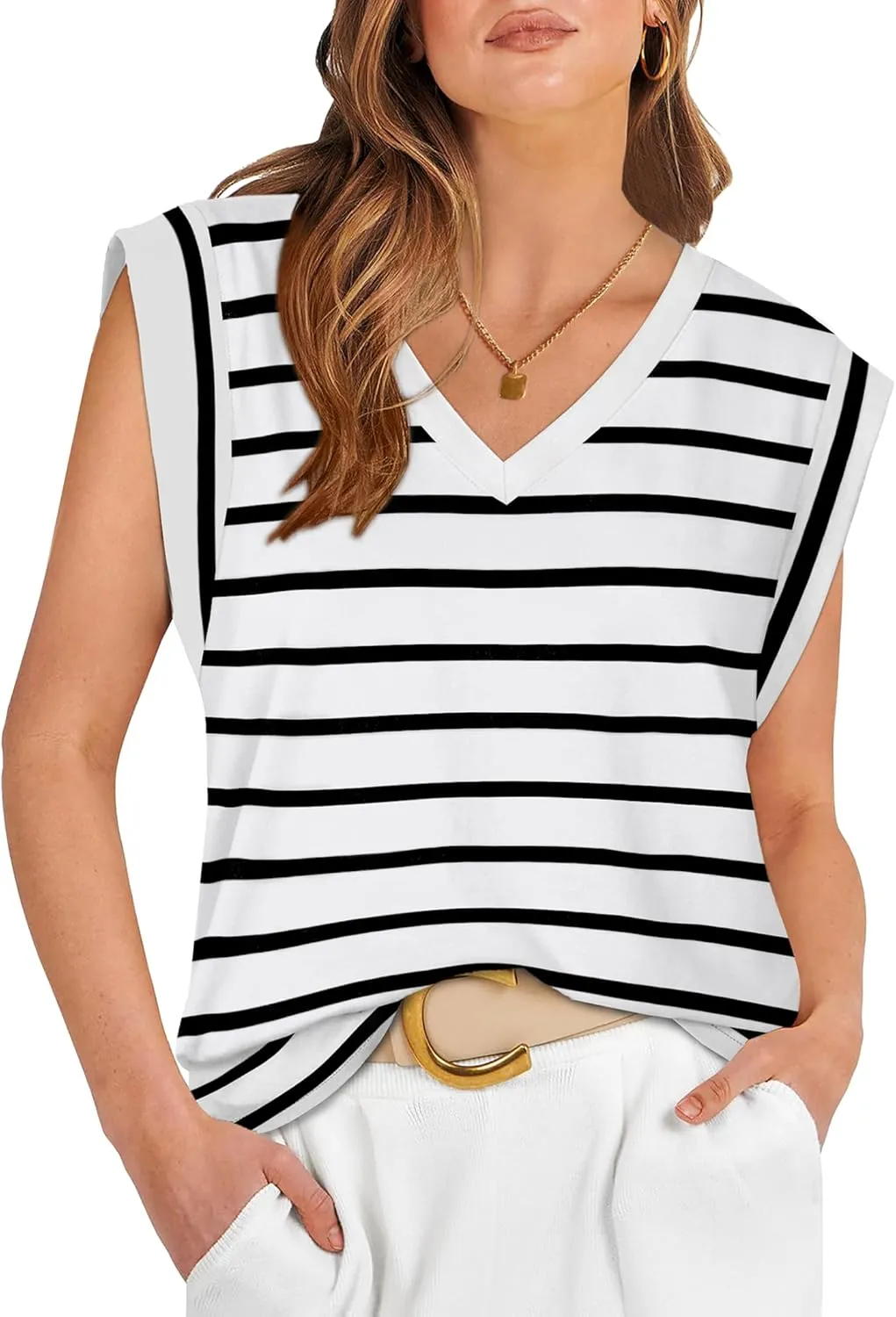 WIHOLL Womens Cap Sleeve Tops Summer V Neck Tank Basic Tee Shirts 2025 Fashion Casual Loose Fit