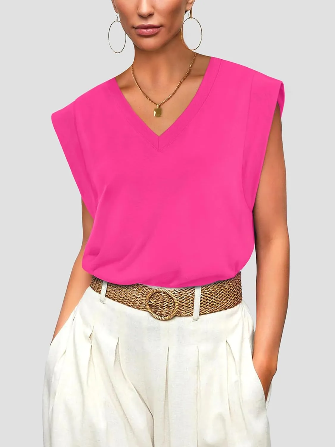 WIHOLL Womens Cap Sleeve Tops Summer V Neck Tank Basic Tee Shirts 2025 Fashion Casual Loose Fit