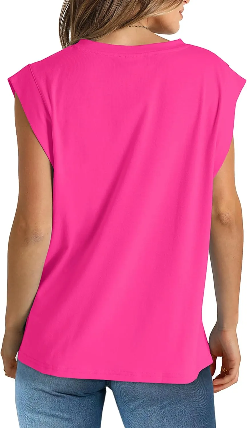 WIHOLL Womens Cap Sleeve Tops Summer V Neck Tank Basic Tee Shirts 2025 Fashion Casual Loose Fit